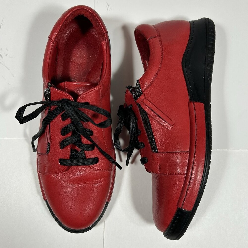 Spring Step Women Yana Sneakers Red Black Leather Shoes Side Zip Sz 6.5 - 7 - 37